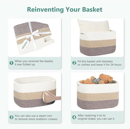 ECDYQXVU Cotton Rope Storage Basket, 15x10x9 Inches, Woven Basket for Shelves, Clothes, Towels, Books, and Laundry, Black/ White (3 Pack)