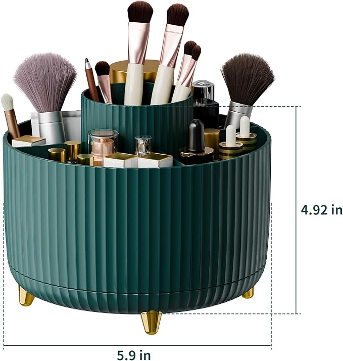 fanado 360° Rotate Makeup Brush Holder Organizer, Makeup Organizers Countertop, Makeup organization and Skincare Storage for Vanity, Desktop, Bathroom (Green)