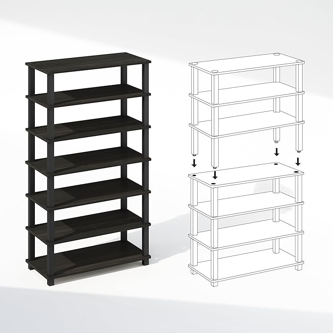 Furinno Turn-S-Tube Set of 2 Shoe Rack, 4-Tier Shoe Organizer, Shoe Storage with Multipurpose, 11.6 x 23.6 x 22.3, for Closet Entryway, Office, Garage, Espresso/Black, Set of 2