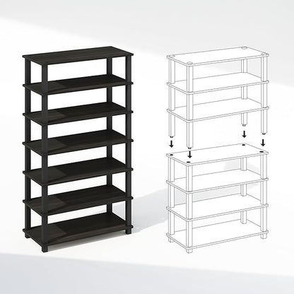 Furinno Turn-S-Tube Set of 2 Shoe Rack, 4-Tier Shoe Organizer, Shoe Storage with Multipurpose, 11.6 x 23.6 x 22.3, for Closet Entryway, Office, Garage, Espresso/Black, Set of 2