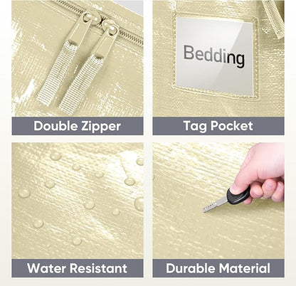 TICONN 6 Pack Extra Large Moving Bags Heavy Duty with Zippers & Carrying Handles, Durable Storage Bags Moving Boxes for Closet Organizers and Storage (6 Pack, Cream)