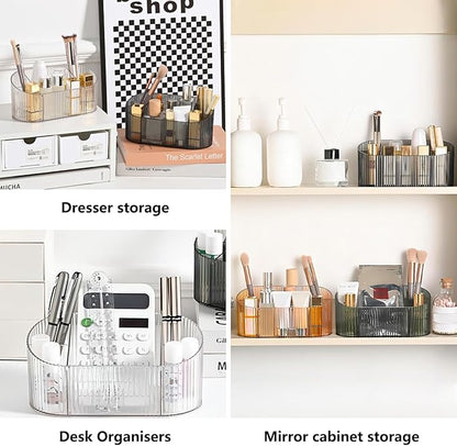 DASITON Large Capacity Makeup Brush Holder,5 Slot Makeup Brush Holder,Vintage striped Make Up Brush Holder,for Vanity Decor,Bathroom Countertops,Desk Storage Container,Cosmetic Display cases(Grey)