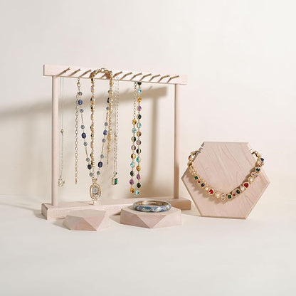 Medium necklace hanger shelf with 12 copper bars, Wooden jewelry storage organizer rack for hanger necklace bracelet, necklace display stand for boutique store【Maple】