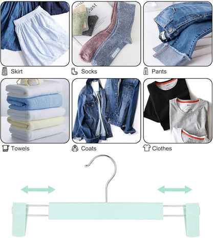 GUANJUNE Clothes Pants Hangers, Space-Saving Skirt Holders with 360 ° Swivel Hooks, Adjustable Clips, Trouser Hangers, Clothes Coat Garment Jeans Hangers (20 Pack, Green)