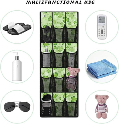 Large Capacity Door Organizer with 12 Pockets, Storage Hanging Bag Behind the Door for Accessories and Essentials, Foldable and Space Saving Design for Home Use, Lucky Leaf Music