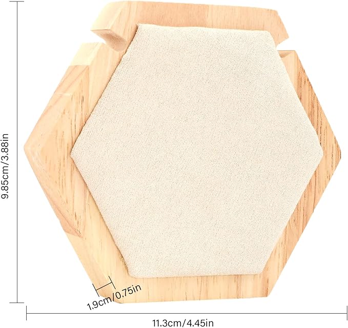 CHGCRAFT Hexagon Wooden Single Necklace Displays Stands Tabletop Pendant Necklace Display Holder with Cornsilk Velvet and Iron Hooks for Long Necklace Retail Jewelry Easel Display, 4.45x3.88x0.75inch