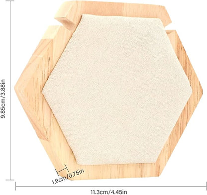 CHGCRAFT Hexagon Wooden Single Necklace Displays Stands Tabletop Pendant Necklace Display Holder with Cornsilk Velvet and Iron Hooks for Long Necklace Retail Jewelry Easel Display, 4.45x3.88x0.75inch