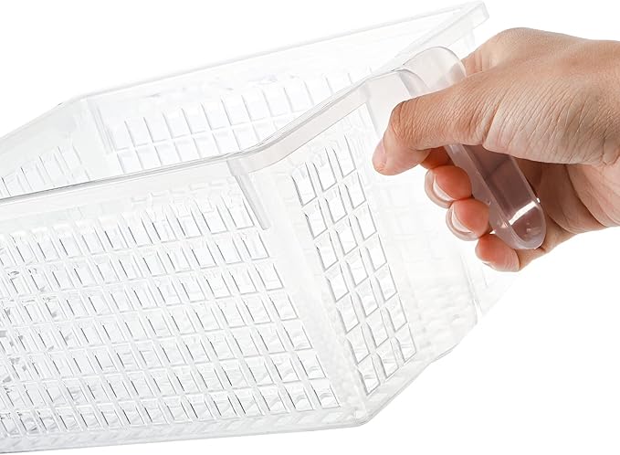 Hedume 4 Pack Plastic Storage Bins with Handle, BPA-Free Kitchen Pantry Cabinet Refrigerator Food Storage Organizer for Snacks, Food, Produce, Pasta