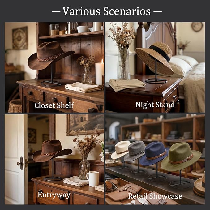 SEKSON Cowboy Hat Stand, Tabletop Hat Display Rack, Metal Iron Hat Holder Stand for Caps, Wigs, Helmets (8 Pack)