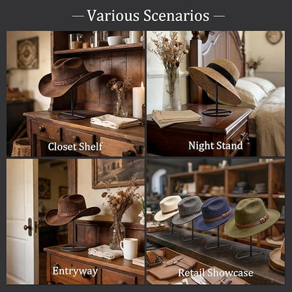 SEKSON Cowboy Hat Stand, Tabletop Hat Display Rack, Metal Iron Hat Holder Stand for Caps, Wigs, Helmets (2 Pack)