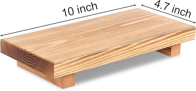 Bathroom Counter Organizer Wood Pedestal Stand Farmhouse Decorative Tray Soap Holder for Kitchen Decor, Large 10" x 4.5" - Brown