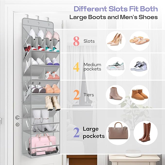 MISSLO Clear Over the Door Shoe Organizer Bundle 30 Pairs Over the Door Shoe Organizer