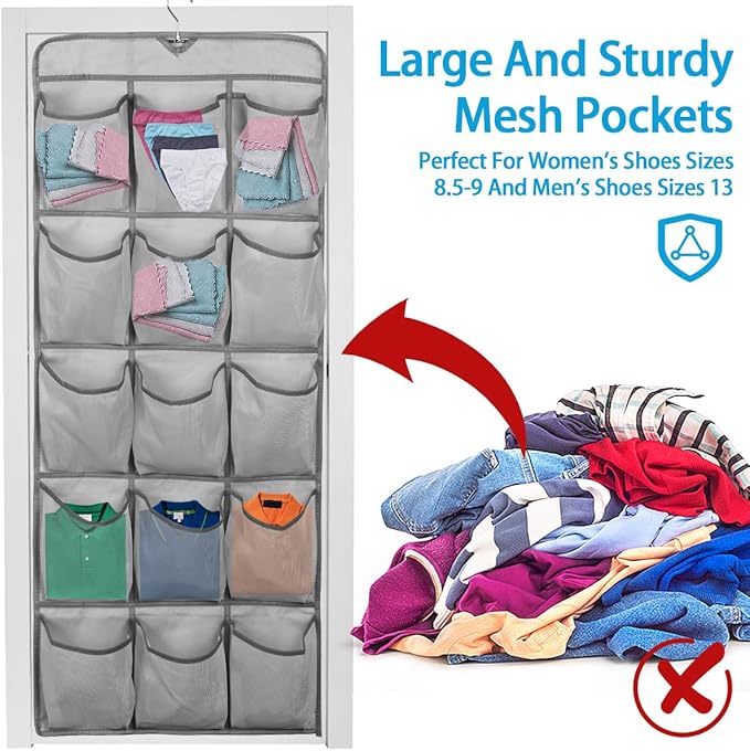 3Pcs 30 Large Pockets Dual Sided Hanging Shoe Organizer Double-Side Closet Storage Shelves with Rotating Hanger Space Saving Storage Bag Portable Shoe Rack Holder for Bedroom Laundry Room,Gray