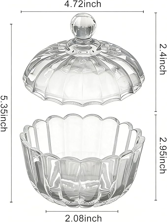 Clear Glass Jar with Lid - Pumpkin Glass Sugar Bowl with Lid for Coffee Station Sugar Cube Holder, Bathroom Qtip & Cotton Ball Organizer, Kitchen Storage & Home Decor Candy Jar