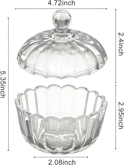 Clear Glass Jar with Lid - Pumpkin Glass Sugar Bowl with Lid for Coffee Station Sugar Cube Holder, Bathroom Qtip & Cotton Ball Organizer, Kitchen Storage & Home Decor Candy Jar