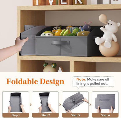 Lifewit Trapezoid Closet Storage Bins for Shelf, 6 Packs Non-woven Closet Organizer Baskets with Handles, Foldable Clothes Containers Boxes for Clothing, Book, Purse, 19L, Large, Gray