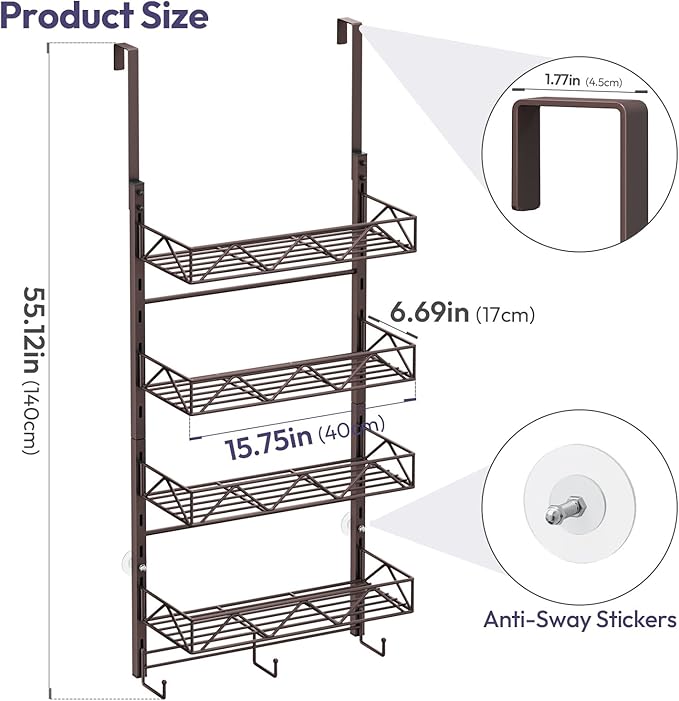 SWTYMIKI Over Door Hat Organizer - 5 Tier Wall Mounted Hat Rack with 4 Adjustable Metal Basket and 3 Hooks, Hanging Baseball Cap Organizer Storage Holds up to 49 Caps for Door, Bedroom, Closet