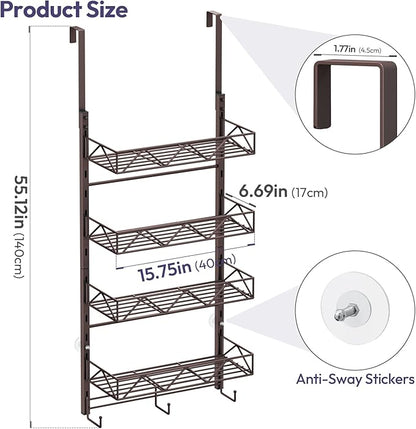 SWTYMIKI Over Door Hat Organizer - 5 Tier Wall Mounted Hat Rack with 4 Adjustable Metal Basket and 3 Hooks, Hanging Baseball Cap Organizer Storage Holds up to 49 Caps for Door, Bedroom, Closet
