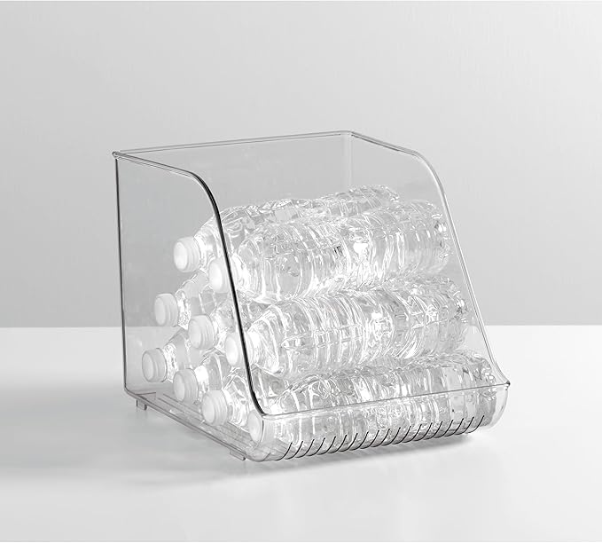iDesign Plastic Water Bottle Organizer for Fridge, Clear Bottle Holder for Kitchen and Pantry, 2-Pack