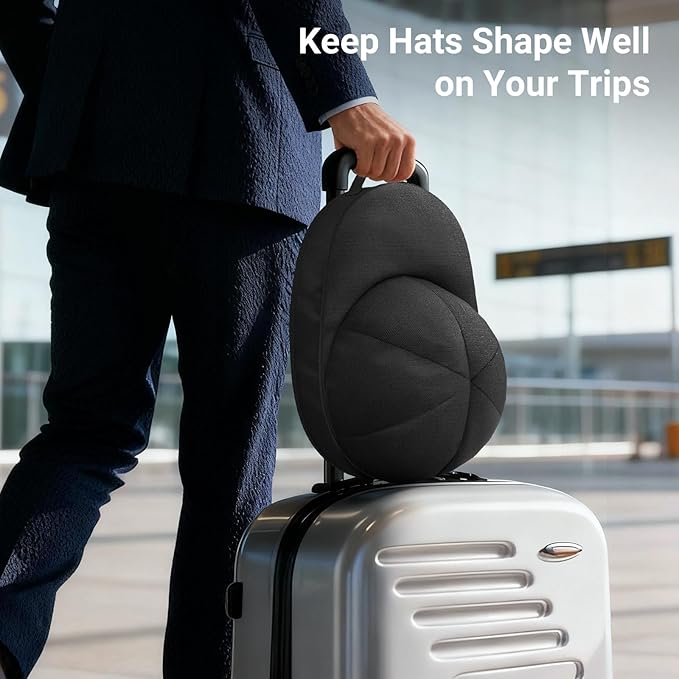 AOODA Hat Travel Case for Baseball Caps, Cap Carrier with Plastic Holder & Carrying Handle, Holds up to 6 Caps Hat Bag for Luggage, Suitcase (Black)