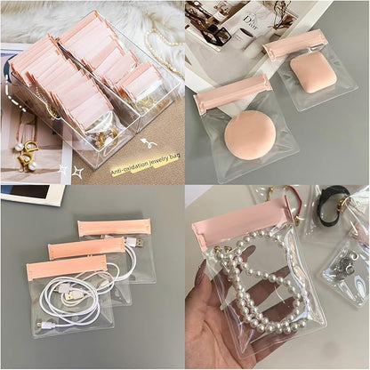 24PCS Jewelry Bags -EVA Anti-Tarnish Jewelry Storage Bags, Travel Jewelry Bag Reusable & Anti-Oxidation Thickened Storage for Necklaces, Earrings, Rings and More（Pink）