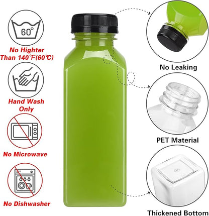 Moretoes 6pcs 12oz Plastic Juice Bottles with Caps, Clear Empty Reusable Water Bottles, Disposable Beverage Containers Bulk for Juicing Smoothies Turmeric Juice Milk and Other Beverages
