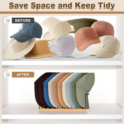 Hat Organizer for Baseball Caps, Wooden Tabletop Hat Rack Holder for 10 Hats Hat Display Stand for Closet Organizers and Storage Natural 2 Pack