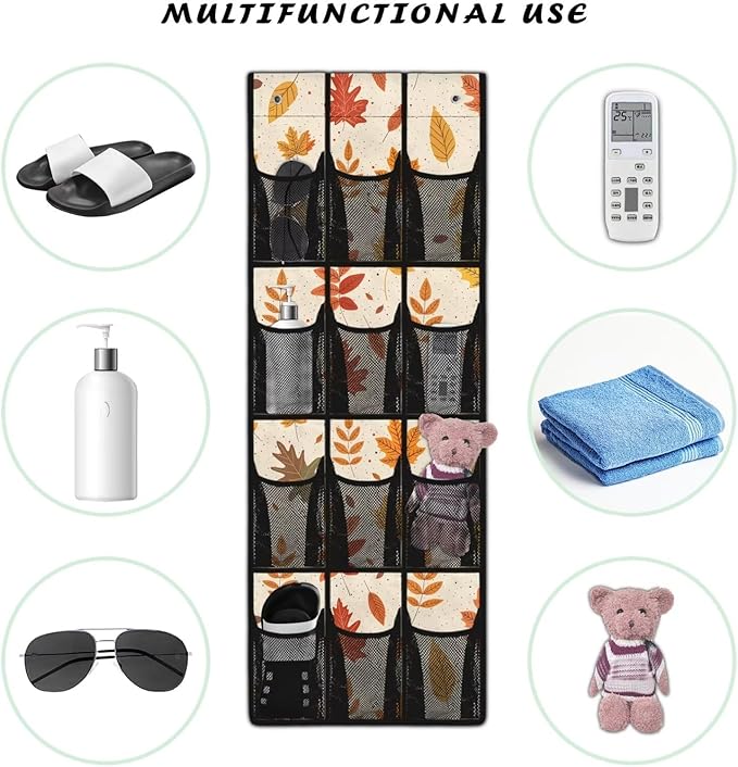 Maple Leaf Shoe Organizer for Door Hanging Space Saving Thanksgiving Day Kids Room Organizer with 12 Pockets,Easy to Install Over The Door Storage -4 Metal Hook