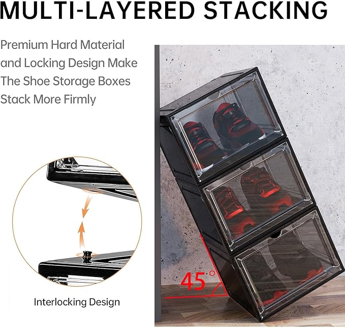 YIIHAA 12 Pack X Large Shoe Storage Box, hicken Sturdy Hard Plastic Clear Stackable Sneaker Shoe Rack for Size 12, Easy Assembly Storage Organizer, Holder Sneaker Container (Transparent Gray, 6)