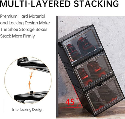 YIIHAA 12 Pack X Large Shoe Storage Box, hicken Sturdy Hard Plastic Clear Stackable Sneaker Shoe Rack for Size 12, Easy Assembly Storage Organizer, Holder Sneaker Container (Transparent Gray, 6)