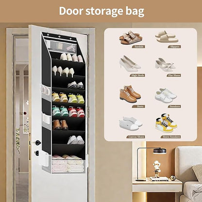 Hanging Storage Bag – Over The Door Shoe Organizer, Large Pocket | Foldable Multi Compartment Closet Holder, Space Saving Container for 16 24 Pairs Shoes Bags Accessories Entryway