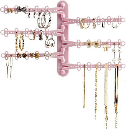 All Hung Up 6-Tier Wall Jewelry Organizer Wall Mounted Jewelry Organizer Earring Holder Wall Mount Hanging Necklace Organizer Jewelry Hanger Hanging Necklace Holder Organizer Display (Pink)