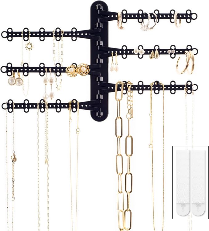 All Hung Up 6-Tier Wall Jewelry Organizer Wall Mounted Jewelry Organizer Necklace Holder Wall Mount Hanging Necklace Organizer Jewelry Hanger Hanging Earring Holder Organizer Display (Black)