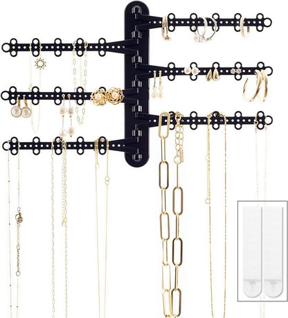 All Hung Up 6-Tier Wall Jewelry Organizer Wall Mounted Jewelry Organizer Necklace Holder Wall Mount Hanging Necklace Organizer Jewelry Hanger Hanging Earring Holder Organizer Display (Black)