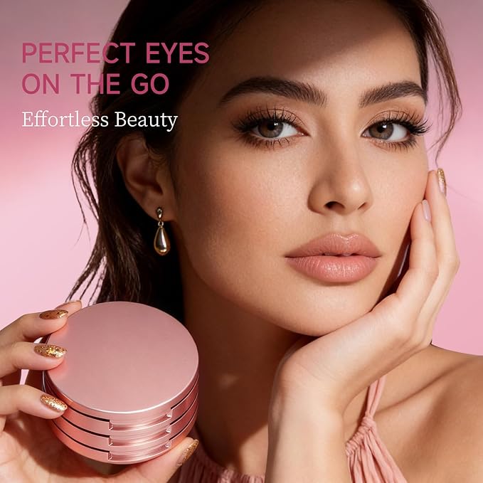 Buqikma 3 Layers Circle False Eyelash Storage Box with Mirror, Empty Eyelash Case Organizer Travel Lash Holder for Cosmetic, Rose Gold