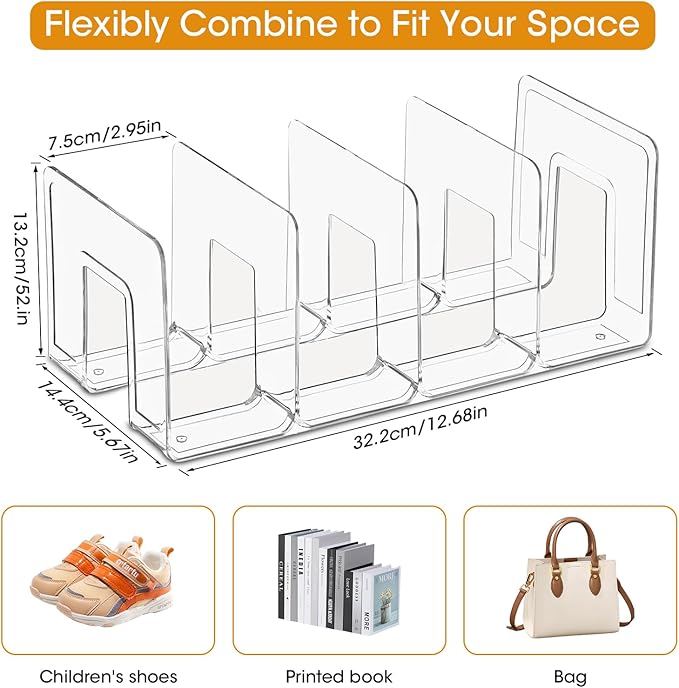 Kids Shoe Organizer Stackable: Clear Acrylic Baby Shoe Rack with Dividers - Closet Storage for Toddlers & Nursery Use (3 Pack)