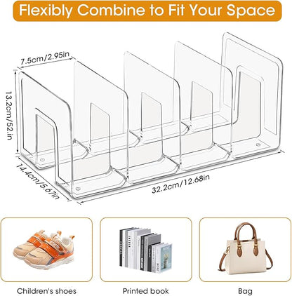 Kids Shoe Organizer Stackable: Clear Acrylic Baby Shoe Rack with Dividers - Closet Storage for Toddlers & Nursery Use (3 Pack)
