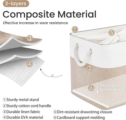 Large Storage Baskets- 16x12x12 inch Storage Bins for Shelves and Closet Organizing, Foldable Fabric Bin for Home Organization Clothes and Laundry (1-Pack, White&Khaki)