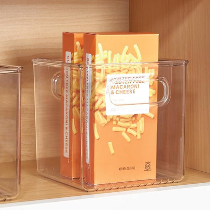 iDesign Pantry Storage Bins with Handles - Cube Organizer Bins for Cabinets or Fridge - Set of 2 - Clear