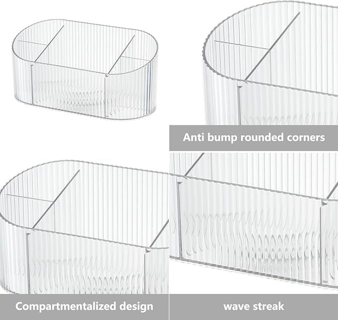 DASITON Large Capacity Makeup Brush Holder,5 Slot Makeup Brush Holder,Vintage striped Make Up Brush Holder,for Vanity Decor,Bathroom Countertops,Desk Storage Container,Cosmetic Display cases(Clear)