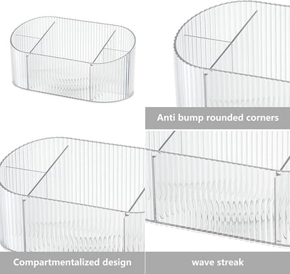 DASITON Large Capacity Makeup Brush Holder,5 Slot Makeup Brush Holder,Vintage striped Make Up Brush Holder,for Vanity Decor,Bathroom Countertops,Desk Storage Container,Cosmetic Display cases(Clear)