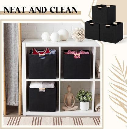 Cinnvoice 3 Pack Fabric Storage Bins for Closet Shelves, Rectangle Wardrobe Organizer with Handle, Collapsible Shelves Storage Basket for Sorting Clothes and Toy (Black,13 x 13 x 13 Inch)