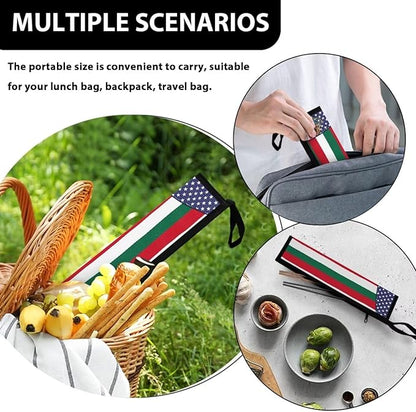 COEQINE Utensil Holder With Mexico Flag Themes Fork Spoon Bowl Organizer For Party Portable Leafproof Portable Travel Accessories Travel Silverware Case With Handles,Independence Day Decor