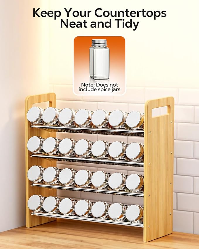 Nieifi Transparent & Wooden Spice Rack Rustproof, without Seasoning Jars,4-Tier ABS Plastic Spice Rack Organizer for Cabinet and Countertop,Thickened Corrosion-Resistant-Tiered Spice Rack
