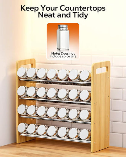 Nieifi Transparent & Wooden Spice Rack Rustproof, without Seasoning Jars,4-Tier ABS Plastic Spice Rack Organizer for Cabinet and Countertop,Thickened Corrosion-Resistant-Tiered Spice Rack