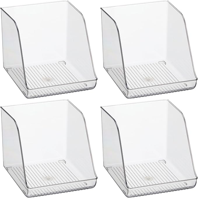 iDesign Plastic Water Bottle Organizer for Fridge, Clear Bottle Holder for Kitchen and Pantry, 4-Pack