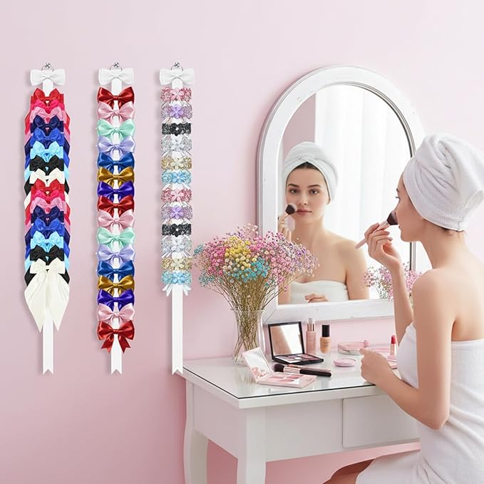 8 Pcs Bow Holder for Girls Hair Bows, Ribbon Hair Bow Organizer for Girls Women, Wall Hanging Clip Hairs Accessories Organizer Bedroom College Dorm Decor(White)(White)