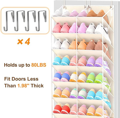UVIAHOMI 20-30 Pairs Over the Door Shoe Organizer, Clear Pockets Hanging Shoe Storage for Closet, 10-Tier Door Shoes Rack, Handing Shoes Holder Fit All the Family's Sneakers, Boots, Heels, Beige