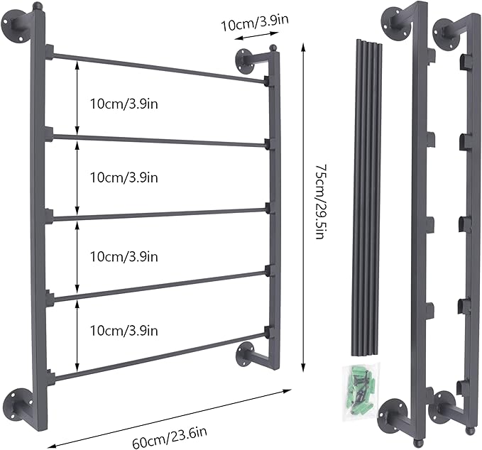 5 Tier Wall Mount Tie Rack Scarf Display Belt Pants Hangers Scarves Hijab Stand, Ribbon Organizer Holder Wrapping Paper Spool Storage Towel Rack for Retail Store,Home,Craft Room,Florist
