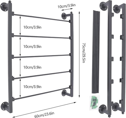 5 Tier Wall Mount Tie Rack Scarf Display Belt Pants Hangers Scarves Hijab Stand, Ribbon Organizer Holder Wrapping Paper Spool Storage Towel Rack for Retail Store,Home,Craft Room,Florist